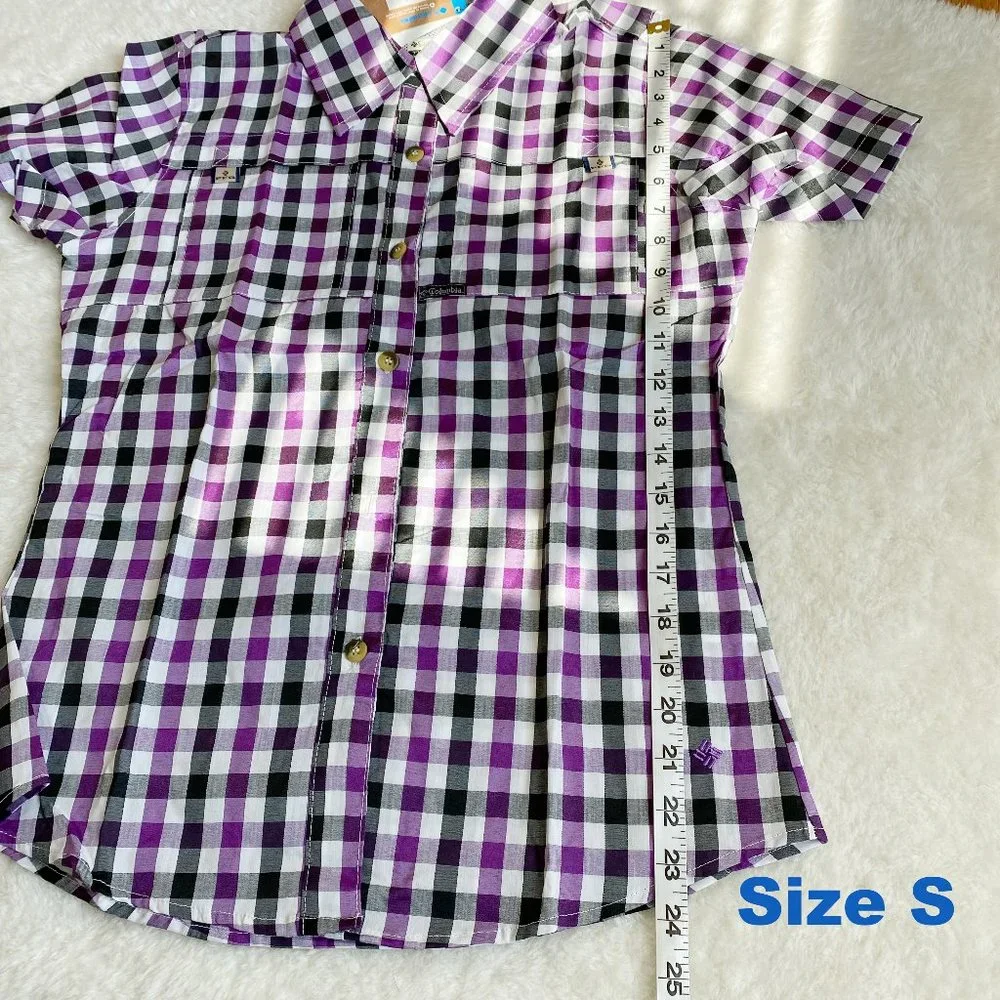 Columbia, Women's PFG Bonehead Short Sleeve Shirts, Purple Plaid, Size S / XL - Picture 9 of 12